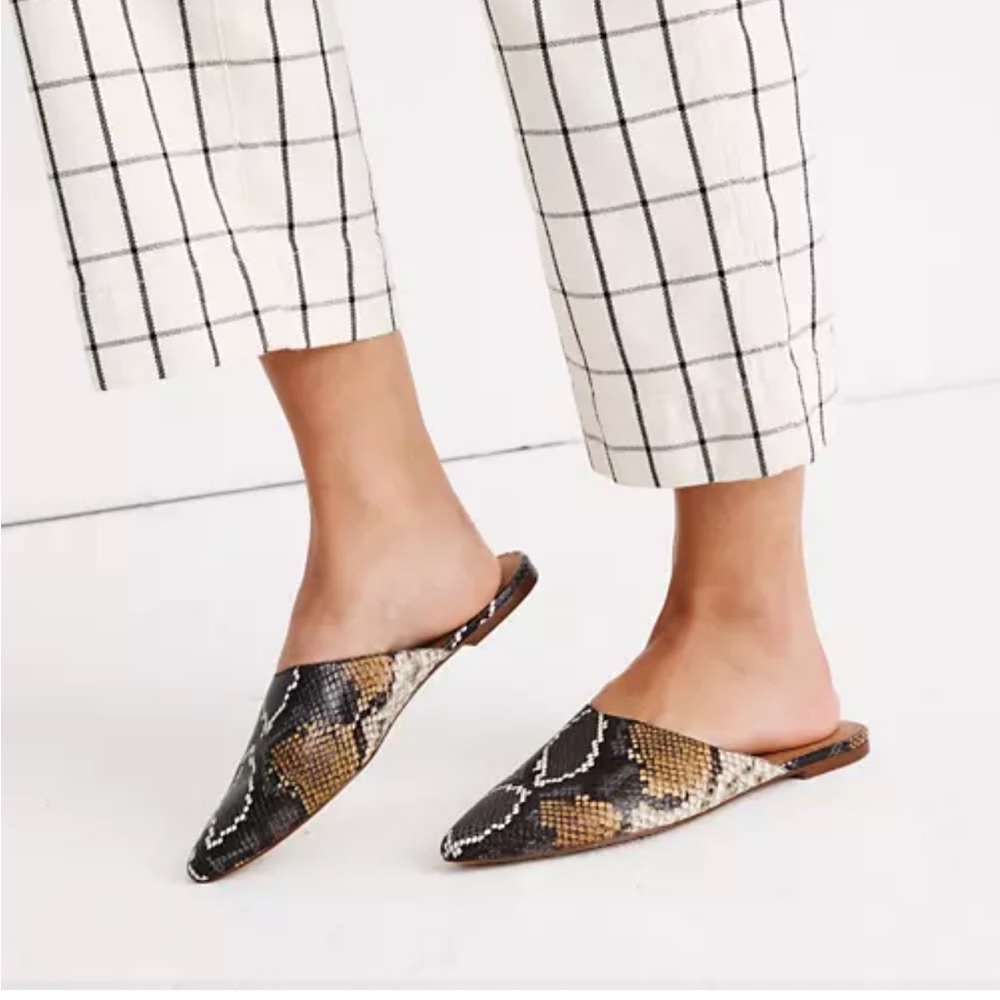 Madewell snake print leather mules sleek silhouette professional work slip on